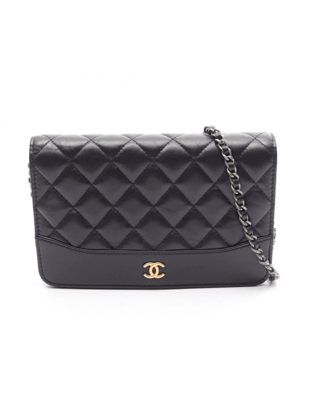 Chanel Shoulder Bag Gabrielle Black Leather Quilted Chain Wallet